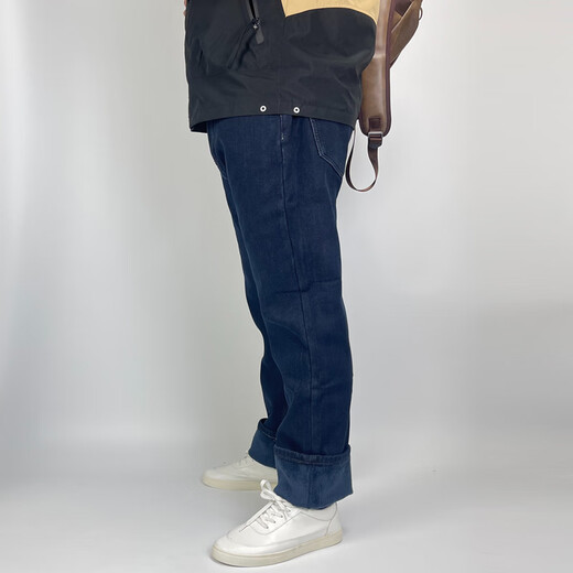 酷万秋冬季男士牛仔裤宽松直筒加肥加大码款弹力胖子肥佬休闲高腰长裤 【珊瑚绒】雾霾蓝MZR9896 44 【250斤左右】