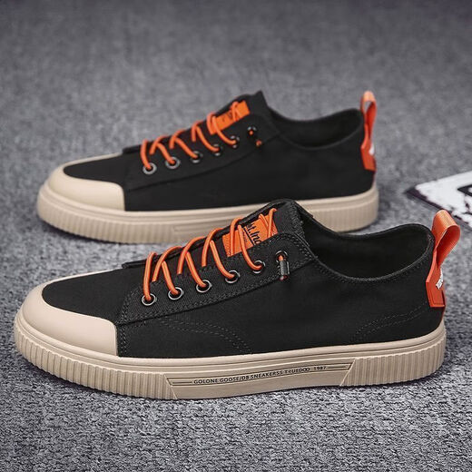 Neue Low-Top-Leinwandschuhe atmungsaktive Herrenschuhe trendige Schuhe Frühling und Herbstschuhe Vielseitige trendige Brettschuhe Korean Casual Schuhe Schwarz Orange 40 [Standard Lederschuhgröße]