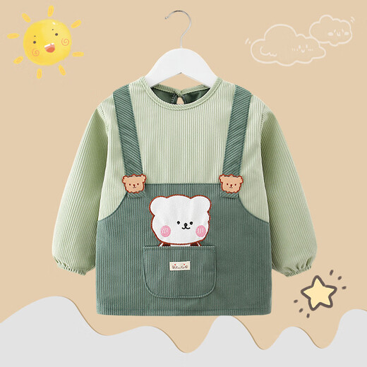 Yueqinyu baby coverall autumn and winter waterproof and anti-fouling reverse wear coat eating clothes children's apron baby long-sleeved bib protective clothing super western single bear green 100 yards recommended 1-2 years old