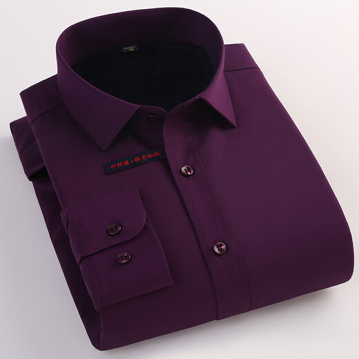 ROMON warm shirt men's fleece shirt no-iron business casual long-sleeved thickened business solid color top for young and middle-aged people ZL26 purple 41