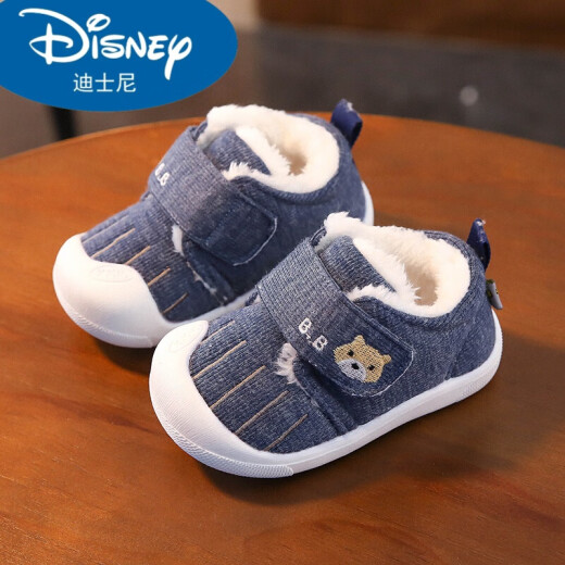 Disney's new 0-2-year-old newborn baby toddler shoes, female baby shoes, autumn and winter 0-1 to 2-year-old baby shoes, male winter velvet thickened toddler shoes, soft-soled baby cotton shoes 9806 navy blue inner length 11.5cm 13 size