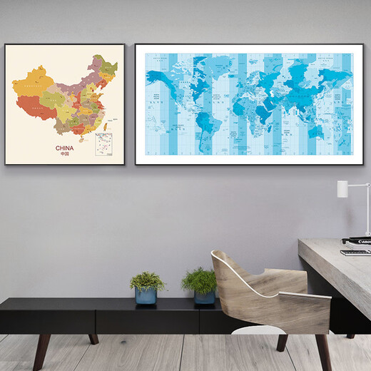 语森忆客厅装饰画世界地图办公室挂画会议室工作室壁画学校地理墙画书房 12173-12175(中英文) 100*50高清布艺画面+PS黑框
