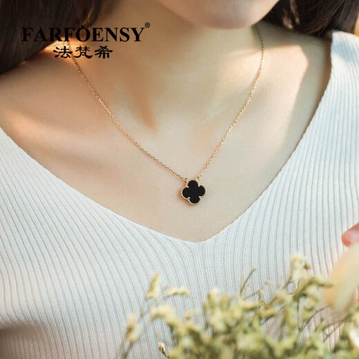 Fafanci Light Luxury Brand Four-leaf Clover Necklace Women's Large K Color Gold Clavicle Chain Mother's Day 520 Valentine's Day Gift for Girlfriend Rose Gold Red Agate (15mm)