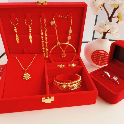 Wedding fake three-gold jewelry set, engagement simulation hardware set, fugitive princess stage props, fugitive princess hardware set + single-layer box
