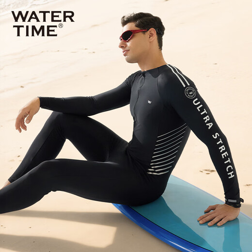 WATERTIME/Shuichuan Men's Swimsuit Swimsuit One-piece Wetsuit Beach Pants Anti-Embarrassing Swimsuit Black Silver L