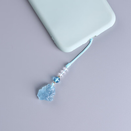 Miaojufu Aquamarine mobile phone lanyard pendant, raw stone mobile phone chain hanging decoration jade pendant, U disk anti-lost women's simple style