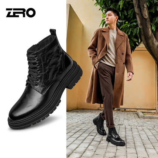 Botas de Martin Zero en invierno Nuevo Lace-up negro más Velvet Botas de cuero cálido Botas gruesas Suelas al aire libre Negro 40 40