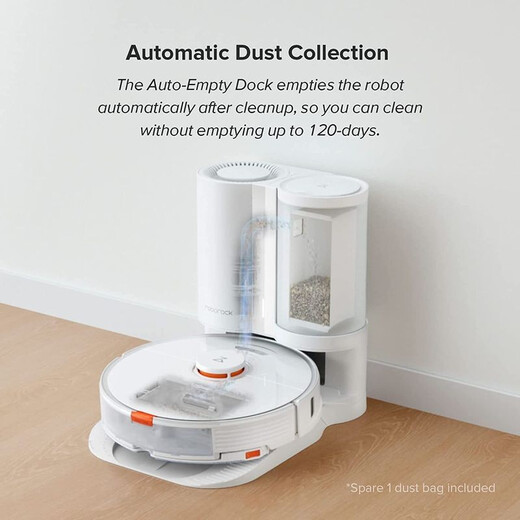 Roborock S7+ sweeping robot and sonic mop with self-empty base, automatic lifting mop, ultrasonic carpet detection, white