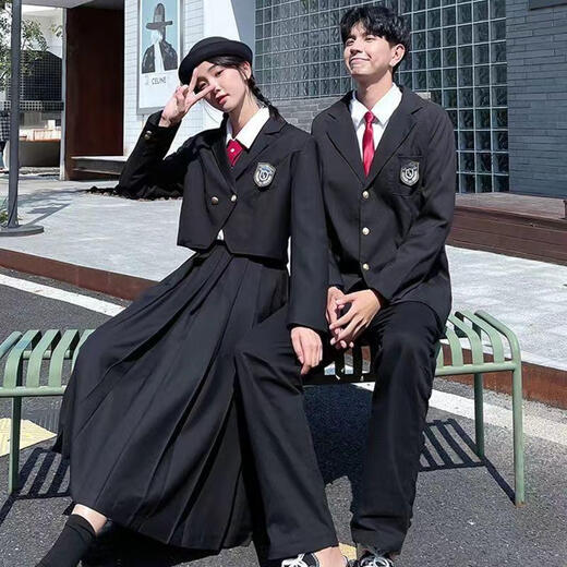 Wangyuesa High School Schülern Kleid Anzug Boy Anzug College -Paar Abschlusskleiderklasse Anzug Sommerstudent Männer Weiß Langarm Shirt Schwarz Hosen Anzug Schwarz Krawatte xl
