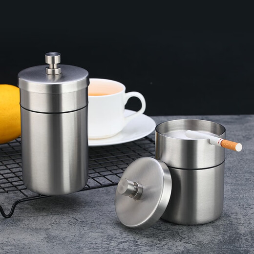 B&y 304 stainless steel ashtray, heightened and thickened ashtray, windproof car cigarette cup, thick material fashionable bar ashtray, 255 single, 304 single, heightened and covered