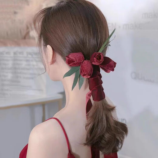 Haiyiduo Velvet Flower Bride Suit Bud Temperamento simple Vestido de novia Accesorios para el cabello Rojo Ropa Tosta Tatal Tatal de la nueces Velvet de terciopelo Flor roja [Diadema + cuatro 8 flores]