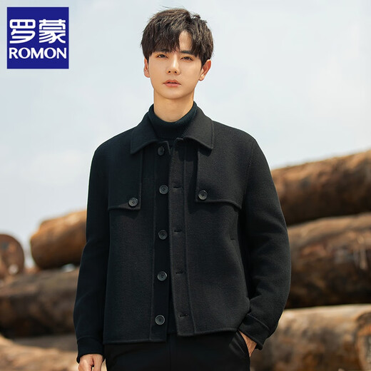 Romon Herren Wolle Kurzwolle Jacke Herbst und Winter koreanischer Stil doppelseitiger Wollmantel Casual Jacket Winter Fashion Black XL