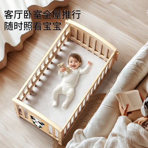 ULOP baby solid wood bed mobile splicing newborn baby multi-functional bed shaker baby supplies solid wood bed bb bed solid wood crib 5-piece set + mosquito net + nursing table