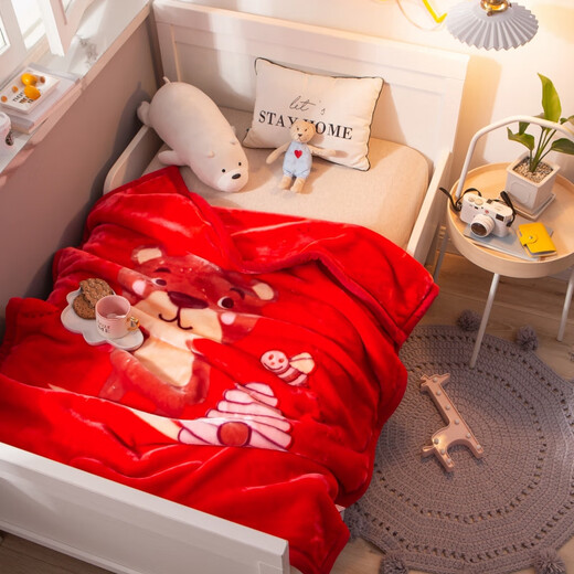 Jingmengyuan Children's Blanket Baby Cloud Blanket Baby Autumn and Winter Cover Blanket Kindergarten Shawl Nap Blanket Student Special Small Quilt Sweet Bear-Red