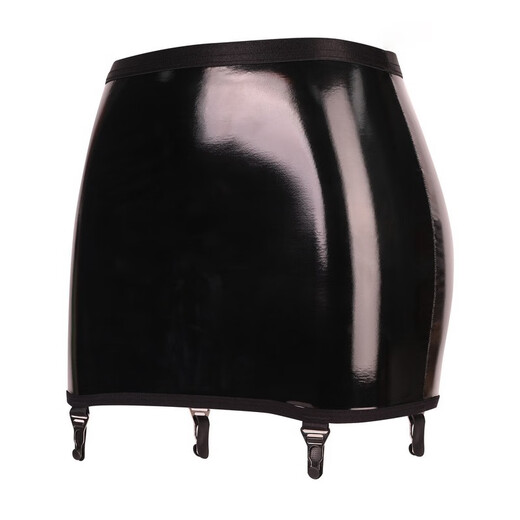 JOHUAN patent leather hip skirt garter belt metal hoist buckle high-end European and American super short stockings accessories black (single garter belt)
