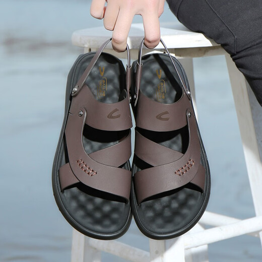 Sandales dynamiques de chameau Sandales en cuir polyvalent en cuir pour les orteils masculins Couche de vache épaisse anti-odor anti-odor et chaussures de plage respirante à double usage 699 marron (taille de chaussure en cuir) 44