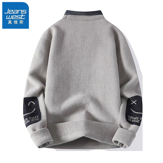 True Weiss fake two-piece sweater for men in autumn and winter new thickened warm thread fashion brand shirt collar long sleeve knitted jacket 10532/M9901 dark gray [shirt collar] 2XL