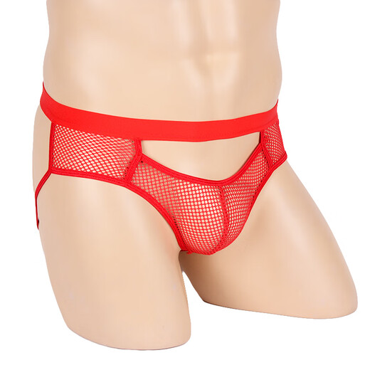Ye Zimei Men's sexy underwear wide belt cotton mesh double thong T-pants men's crotch hollow thong red uniform size