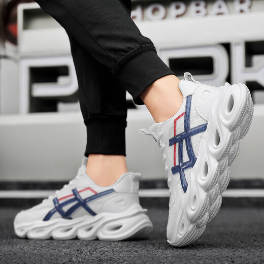 
YOGA WASSUP men's shoes niche thick sole fashion sports trendy shoes men's cushioning versatile casual trend running dad's trendy shoes men 3519 white and blue 42