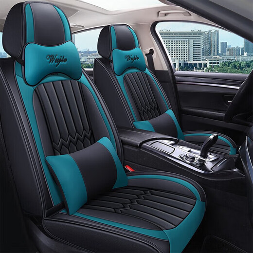 悟界标致408x 508l 408 5008 2008 301 308 307专用坐垫全包围座椅套 全皮款-黑绿色-豪华版 标致专用/整车五座