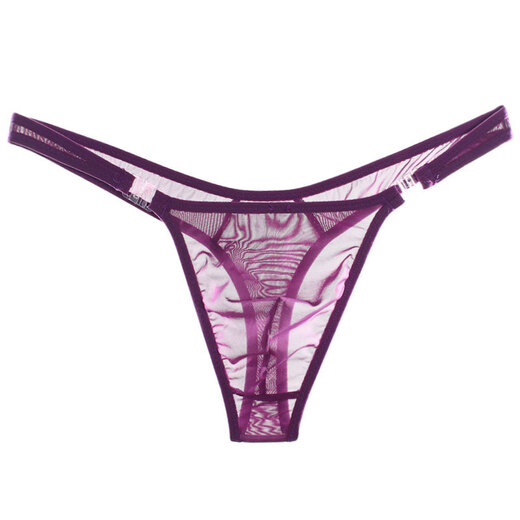 Adult beauty private delivery men's thong sexy transparent solid color see-through seamless removable buckle lure purple one size