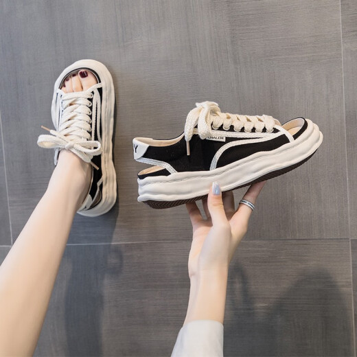 
SIPUWANG sandals for women in summer new open-toed fish mouth versatile casual dissolved sole ins trendy Roman shoes lace-up dad shoes women's shoes 9207 beige 40