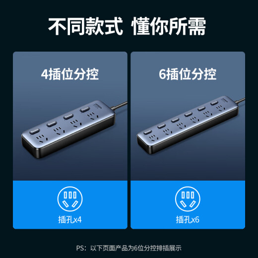 Green joint lightning protection socket surge resistance 4-position separate control surge resistance plug/wire board/wire plug/plug/plug board/desktop wire drag board new national standard Yueying gray full length 2 meters