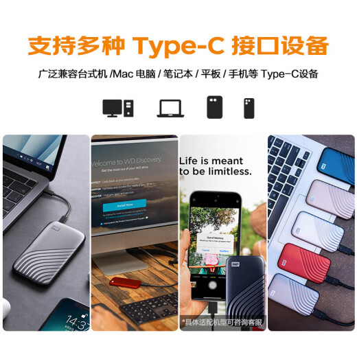 西部数据（WD） NVMe移动固态硬盘（PSSD）My Passport随行SSD type-c接口 1050MB/s 手机笔记本外置外接 兼容Mac 深空灰 | 1TB 高速加密