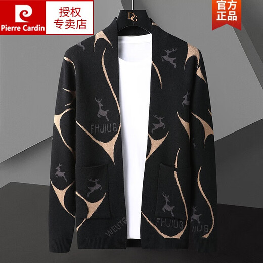 皮尔卡丹（pierre cardin）针织开衫外套男士春秋季2023新款外穿毛衣潮流休闲帅气春装上衣服 WE9926黑色 175/XL