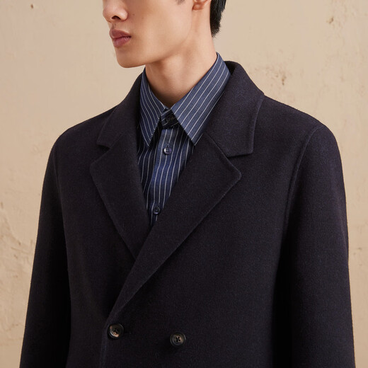 ERDOS Double Breasted Navy Jacket Slim-fit Heat Commuter Lapel Wool Men's Woolen Coat Hidden Blue M 170/92A