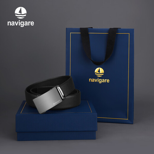 NAVIGARE意大利小帆船皮带真皮腰带高档裤带轻奢过年生日礼物 黑色(专柜礼盒）N4A826Z-041103A 125cm 【建议体重165-190斤】
