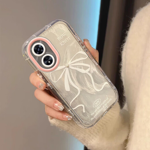妙之选适用于OPPOA97手机壳A57羽纱奶油A72少女心珍珠蝴蝶结A91潮牌A92S全包A1Pro硅胶套A95手机壳A96防 羽纱奶油壳-透明-BS3884白蝴蝶结 OPPOA92s