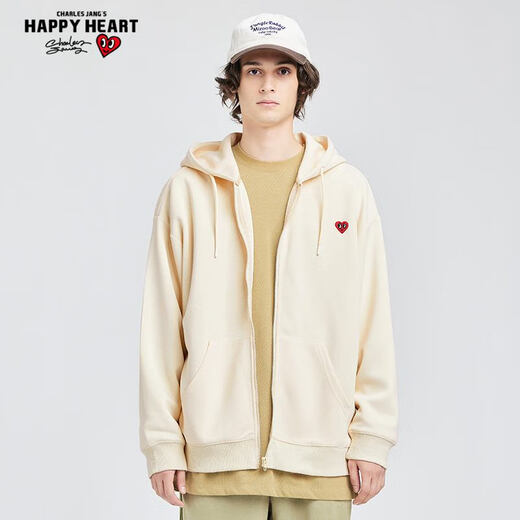 Charles Heart and Wang Churan's same style velvet cardigan hooded sweatshirt for men and women simple top casual jacket light khaki M