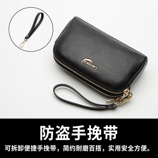 Krokodil -Hemd Doppel Reißverschluss Kopfschicht Cowhide Handgelenksbeutel Frauen Clutch Bag Einfacher langes Geldbeutel T2008 Schwarz