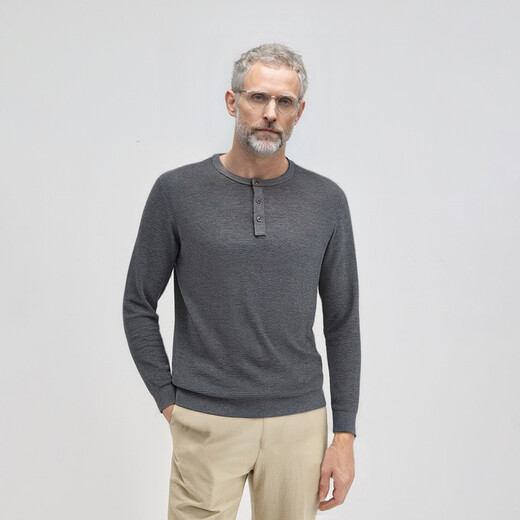 Zhengchen/Zhengchen mulberry silk cashmere blended Henry collar sweater men's autumn top Y-M96352 white S 48