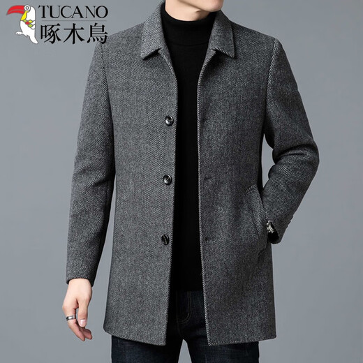 Woodpecker light luxury high-end cashmere double-sided woolen coat men's middle-aged mid-length coat winter coat thickened down lining gray 175/L