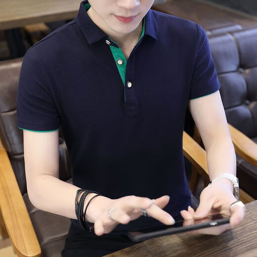 鸿星纯棉夏季男士POLO衫短袖翻·领·t恤半袖V领体恤韩版衣服修身 1713灰色 XL175/建议115-135斤
