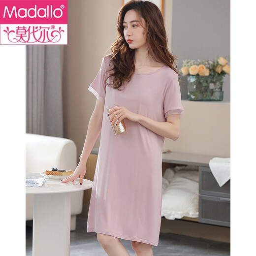 Modal summer nightgown for women short-sleeved thin pajamas 2025 new summer large-size skirt ice silk home skirt with chest pad X9249 breastless pad 2XL (175)