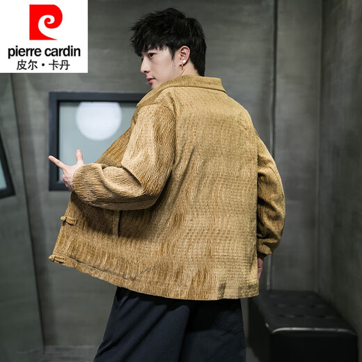 Pier Cardin Brand haut de gamme de boucle rétro de style chinois pour hommes Hanfu Jacket Spring and Automne Nouveau veste décontractée en vrac Men Tang Tang Top polyvalent Khaki 2xl