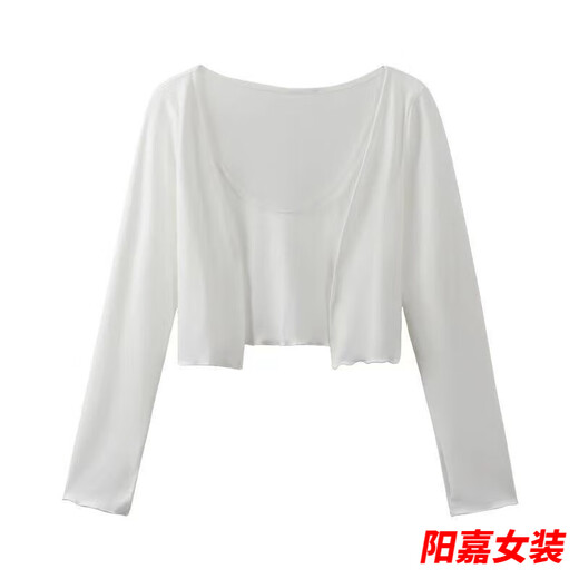 外搭开衫披肩女夏季遮阳罩衫外穿薄款辣妹外穿小外套开春早秋香风 9923白色冰丝面料-针织衫 轻薄 S  -轻薄针织衫