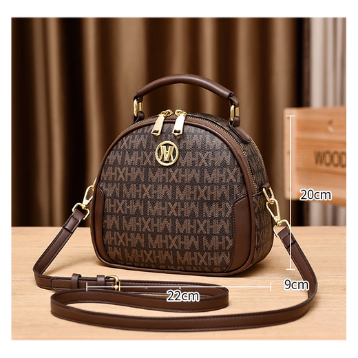 Gege Pocket Bag Damenbeutel Geschenk neuer klassischer Retro gedruckter kleiner runde Tasche modische One-Shoulder Crossbody-Tasche für Freundin Kaffee Farbe
