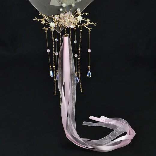 Hanfu back-pressed headwear, super fairy long tassels, ancient style hair accessories for girls, simple daily combs, ancient costume accessories, Qingyan-Pink