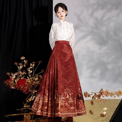 Yishangmei Horse Face Rock Frauen voller neuer chinesischer Hanfu-Frauenkleid für Erwachsene kleiner Sommer 2025 Neues chinesisches Stil Kleid schwarz [Goldener Pferdsgesichtsrock + weiße Top] l [geeignet für 115-130jin [Jin gleich 0,5 kg]]]