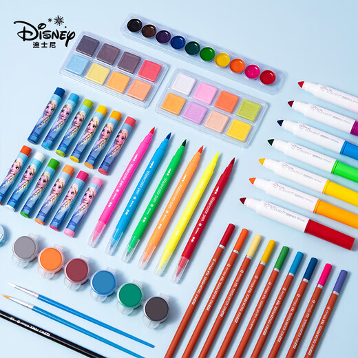 迪士尼（Disney）画笔套装160件儿童绘画礼盒套装画画套装画笔水彩笔文具礼盒套装玩具女孩生日礼物 爱莎公主*豪华版【160件绘画套装】 无规格