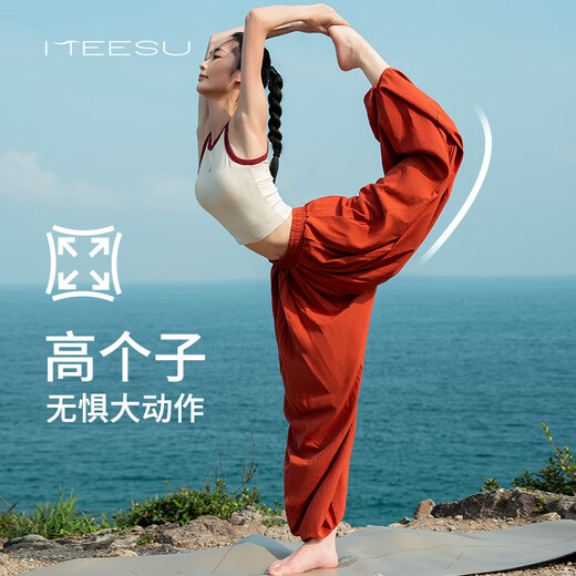 Meesu Yoga Pants Sports National Style Ethnic Style Lightweight Dance Training Pants Women's Pilates Loose Meditation Meditation Bloomers White Lined M