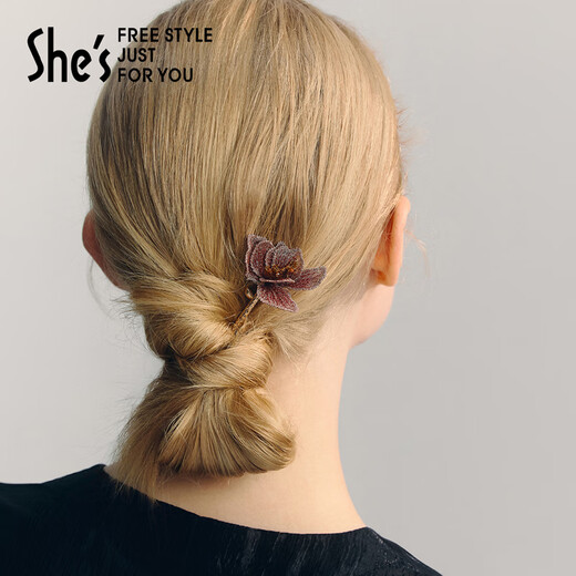 She s Qianzi original gradient embroidered flower hairpin new Chinese style high-end hairpin hairpin hair accessories birthday gift red A0