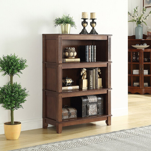 Hua Xu Mei Bang Bücherregal Regal Einfache amerikanische Massivholz Bücherregal Kombination Europäische Büro bodenhilfe eines Bücherregals Wohnzimmerschrank 80 cm*38 Dicke Bücherregal [Walnussfarbe] Höhe 1479mm Vierschicht