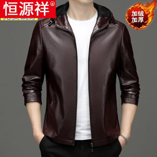 Hengyuanxiang Frühlings- und Herbst-Hasing Echt Lederjacke für Männer mit samtig verdickter Kapuzenleder-Lederjacke mit mittleren Kapuzenjacke mit mittleren Kapuzenjacke dünne schwarze 185/2xl 155-165jin [Jin entspricht 0,5 kg]