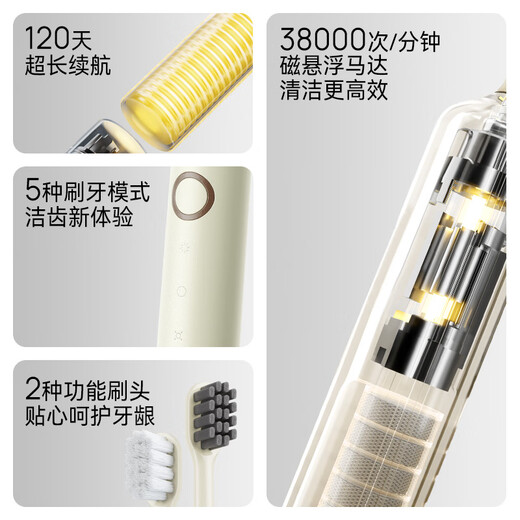力博得（Lebooo）电动牙刷软毛护龈长续航120天电动牙刷情侣款送男友/女友生日礼物悦心款4刷头米白新年礼物
