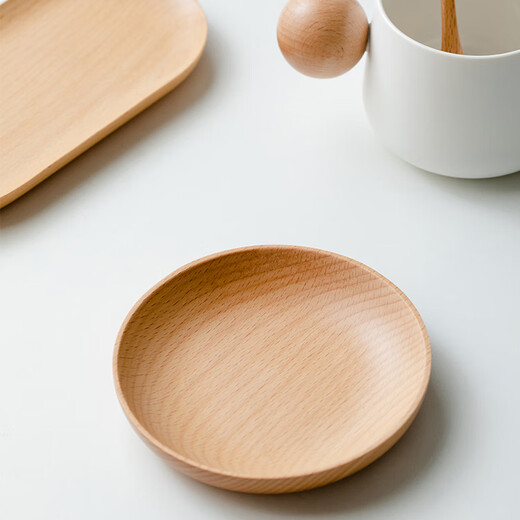 Haofanjie wooden tray wooden beech wooden tray tea cup holder coffee tray teacup tea break tray snack plate small saucer wooden disc 12*12cm